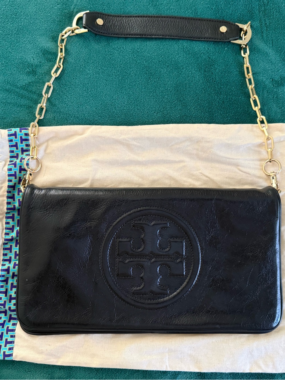 Tory Burch Black Leather Chain Strap Wallet Crossbody